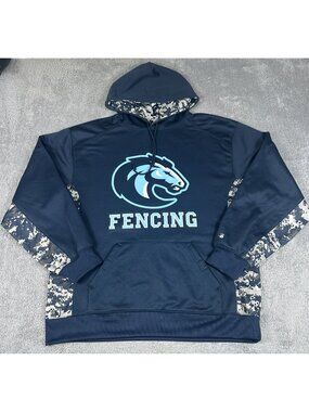 Badger Sport Fencing Hoodie Mens Navy Blue Digital Camo Pullover Size L